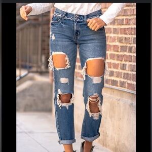 KanCan Ripped Boyfriend Jeans in Dark Blue